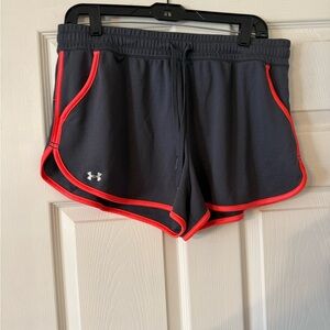 Under Armour Women's Black Shorts with Red Trim - Athletic Running Shorts